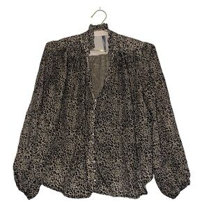 Anthropologie Women’s Black & Cream Motif Button-Front Top Sz S